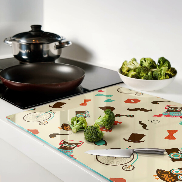 Tagliere in vetro con motivo gattini e accessori in stile retrò