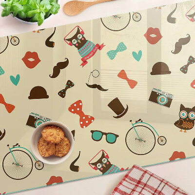 Tagliere in vetro con motivo gattini e accessori in stile retrò