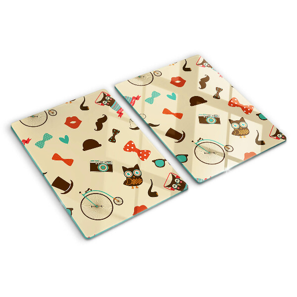 Tagliere in vetro con motivo gattini e accessori in stile retrò