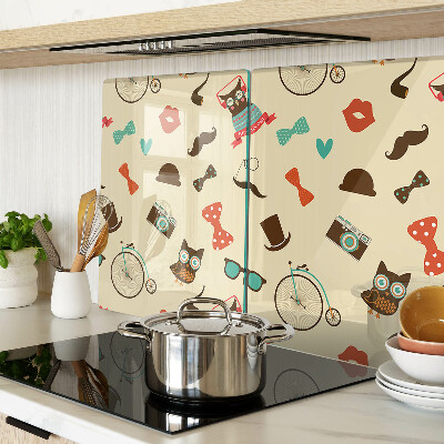 Tagliere in vetro con motivo gattini e accessori in stile retrò