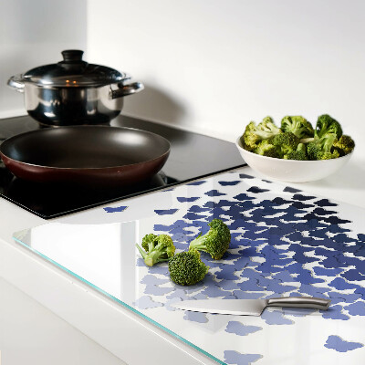 Tagliere in vetro temperato con motivo a cuore e decorazione di farfalle