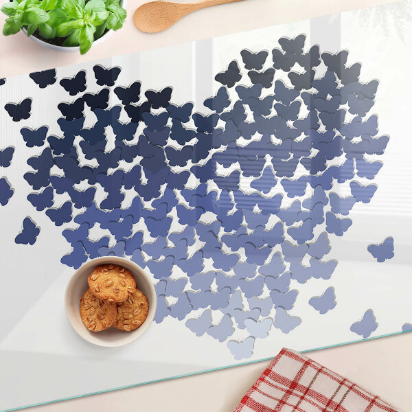 Tagliere in vetro temperato con motivo a cuore e decorazione di farfalle