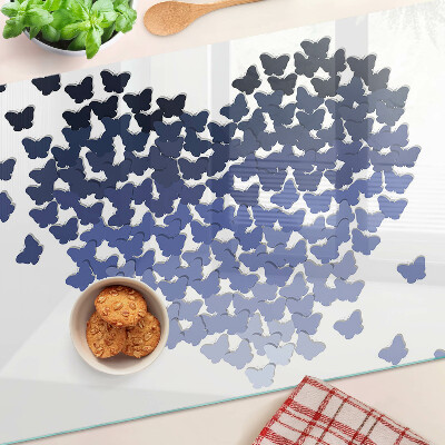 Tagliere in vetro temperato con motivo a cuore e decorazione di farfalle