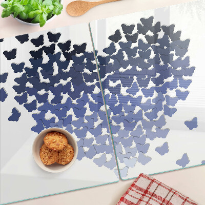 Tagliere in vetro temperato con motivo a cuore e decorazione di farfalle