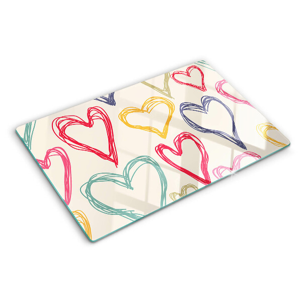 Tagliere in vetro temperato con motivo a cuore in vari colori
