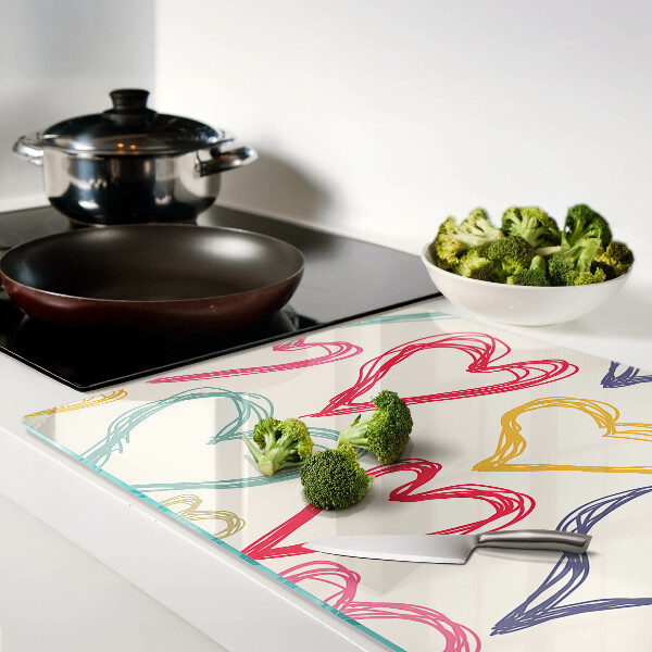 Tagliere in vetro temperato con motivo a cuore in vari colori