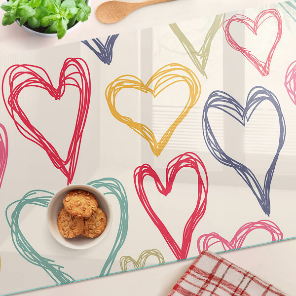 Tagliere in vetro temperato con motivo a cuore in vari colori