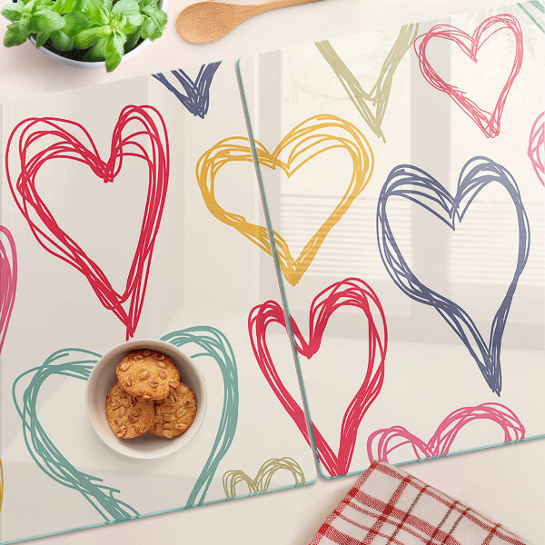 Tagliere in vetro temperato con motivo a cuore in vari colori