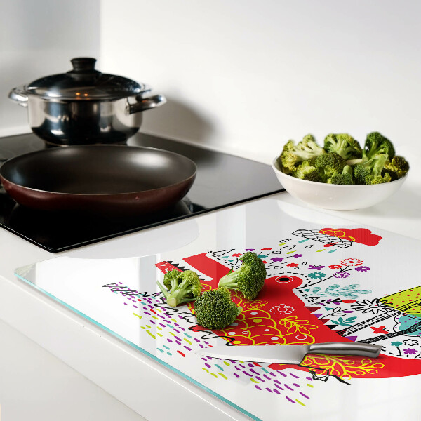 Tagliere in vetro con decoro a coccodrillo in una scena colorata