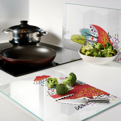 Tagliere in vetro con decoro a coccodrillo in una scena colorata