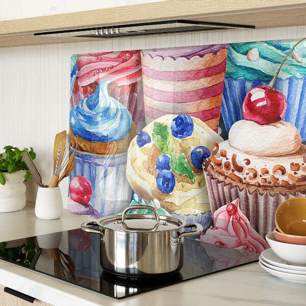 Tagliere in vetro temperato con stampa di cupcake e dolci colorati