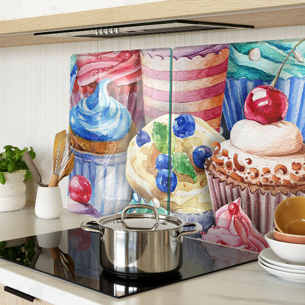 Tagliere in vetro temperato con stampa di cupcake e dolci colorati