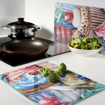 Tagliere in vetro temperato con stampa di cupcake e dolci colorati
