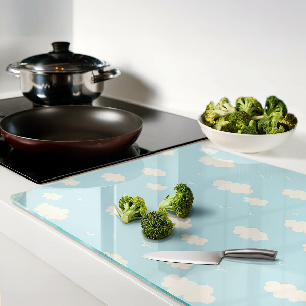 Tagliere in vetro con decorazione 'Nuvole nel cielo'