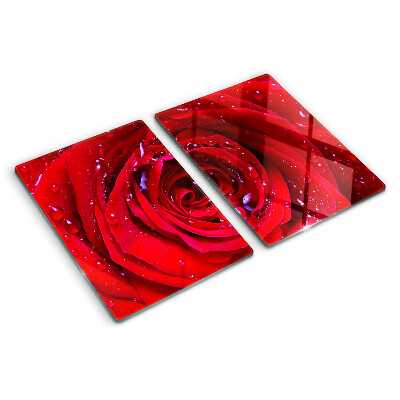Tagliere in vetro temperato Rosa rossa con gocce d'acqua