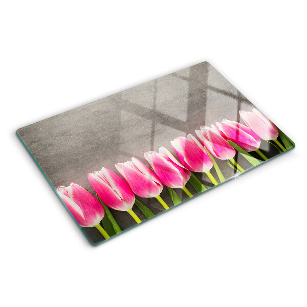 Tagliere in vetro Tulipani su sfondo grigio