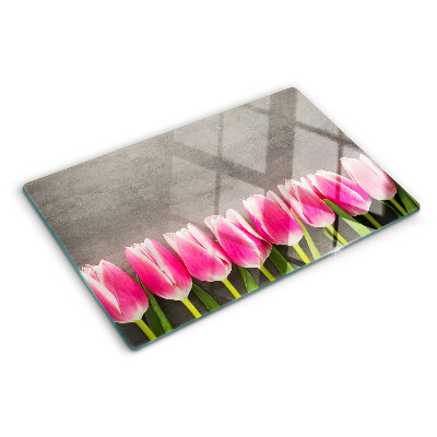 Tagliere in vetro Tulipani su sfondo grigio