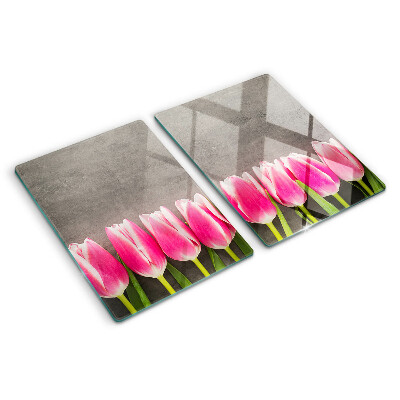 Tagliere in vetro Tulipani su sfondo grigio