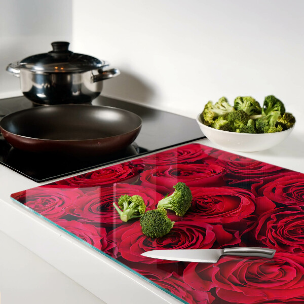 Tagliere in vetro temperato con motivo di rose rosse