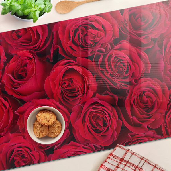 Tagliere in vetro temperato con motivo di rose rosse