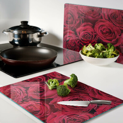 Tagliere in vetro temperato con motivo di rose rosse