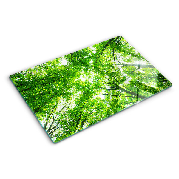 Tagliere in vetro con motivo foresta e fogliame verde