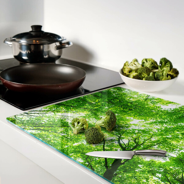 Tagliere in vetro con motivo foresta e fogliame verde