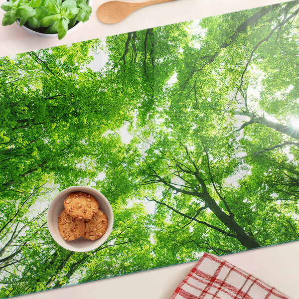 Tagliere in vetro con motivo foresta e fogliame verde