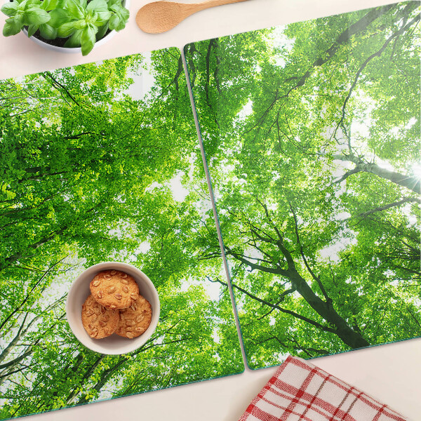 Tagliere in vetro con motivo foresta e fogliame verde