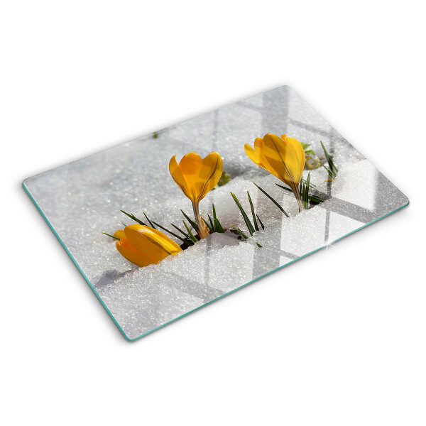 Tagliere in vetro temperato con motivo 'Crocus nella neve'