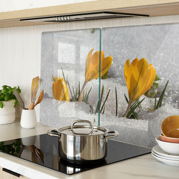 Tagliere in vetro temperato con motivo 'Crocus nella neve'