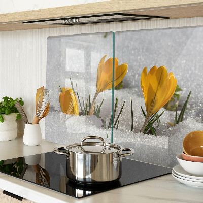 Tagliere in vetro temperato con motivo 'Crocus nella neve'