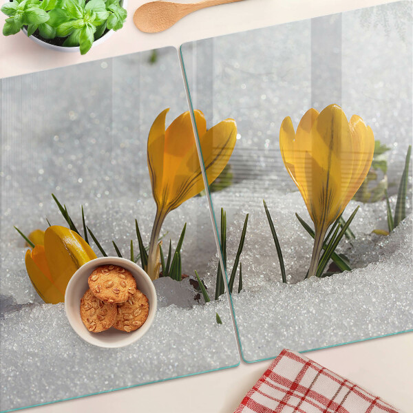 Tagliere in vetro temperato con motivo 'Crocus nella neve'
