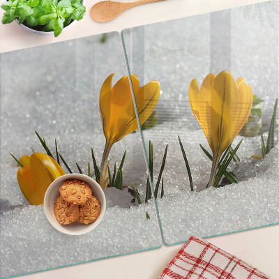 Tagliere in vetro temperato con motivo 'Crocus nella neve'