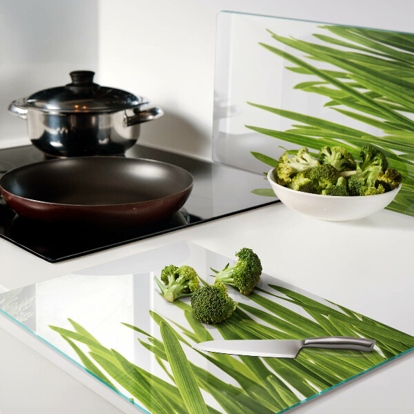 Tagliere in vetro temperato con motivo di erba verde
