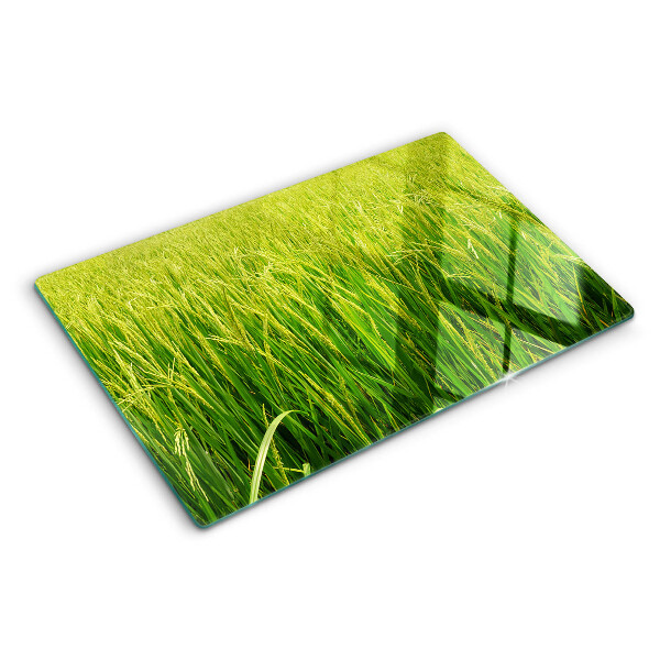 Tagliere in vetro temperato con motivo di campo di erba verde