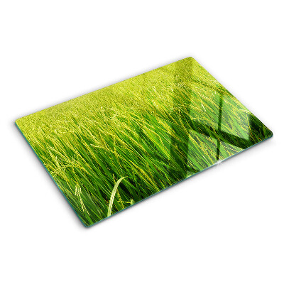 Tagliere in vetro temperato con motivo di campo di erba verde