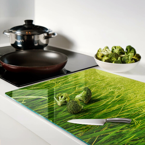 Tagliere in vetro temperato con motivo di campo di erba verde