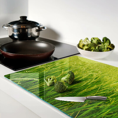 Tagliere in vetro temperato con motivo di campo di erba verde