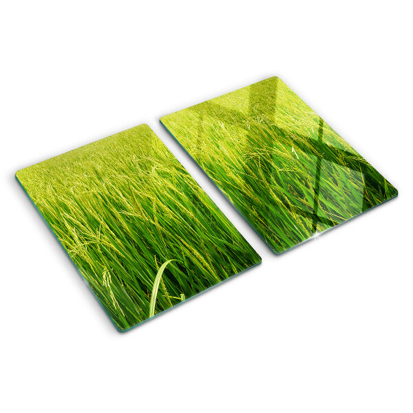Tagliere in vetro temperato con motivo di campo di erba verde