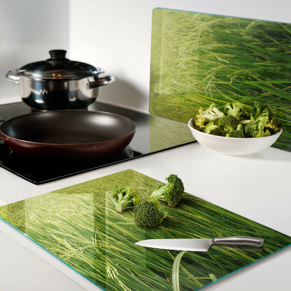 Tagliere in vetro temperato con motivo di campo di erba verde