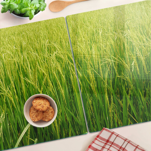 Tagliere in vetro temperato con motivo di campo di erba verde