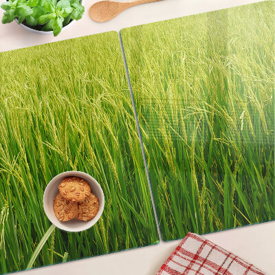 Tagliere in vetro temperato con motivo di campo di erba verde