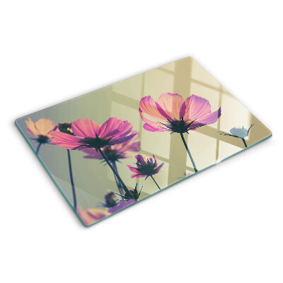 Tagliere in vetro temperato con decorazione di fiori in tonalità pastello