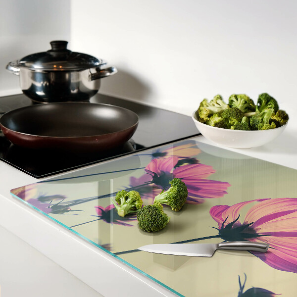 Tagliere in vetro temperato con decorazione di fiori in tonalità pastello