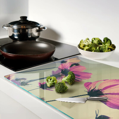 Tagliere in vetro temperato con decorazione di fiori in tonalità pastello