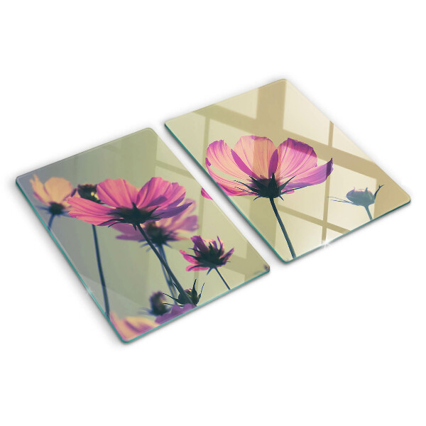 Tagliere in vetro temperato con decorazione di fiori in tonalità pastello