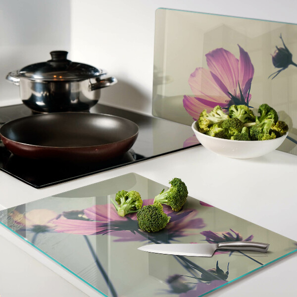 Tagliere in vetro temperato con decorazione di fiori in tonalità pastello