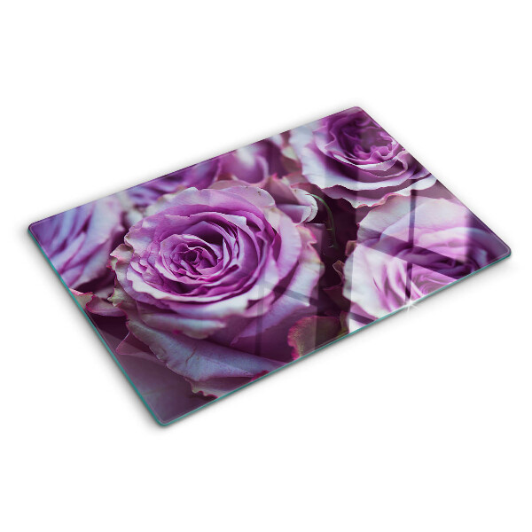 Tagliere in vetro temperato con motivo di rose nei toni del viola