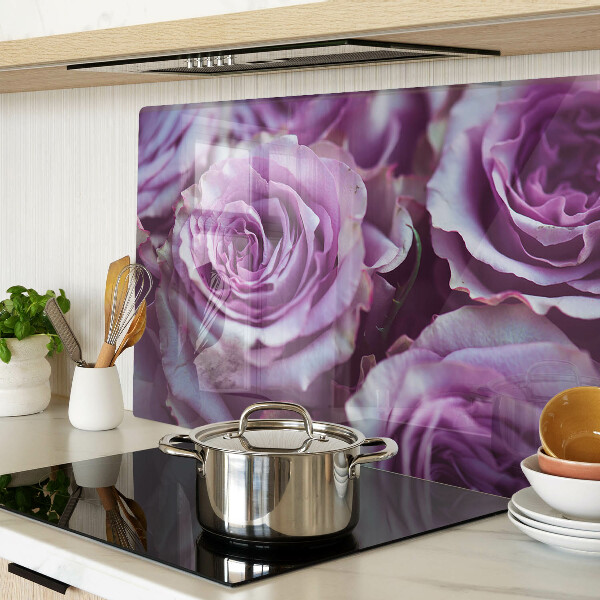 Tagliere in vetro temperato con motivo di rose nei toni del viola